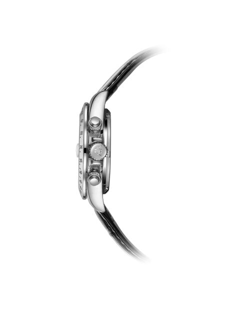Automatikuhr Commander aus Leder in Silber/Schwarz