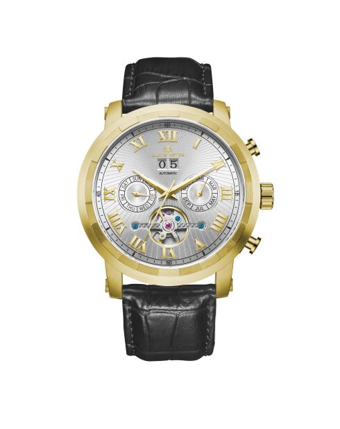 Montre automatique en cuir cyclone doré/noir