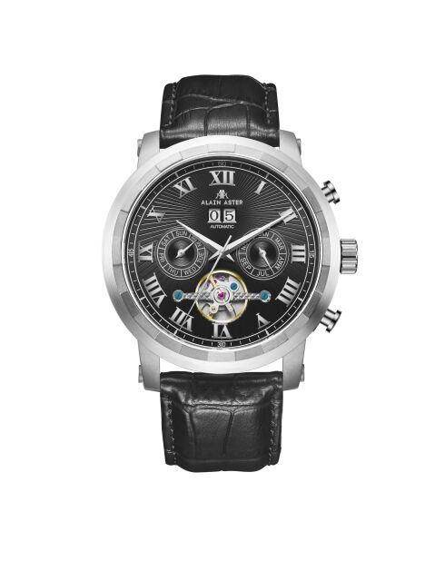 Zilver/zwart automatisch horloge van cycloonleer