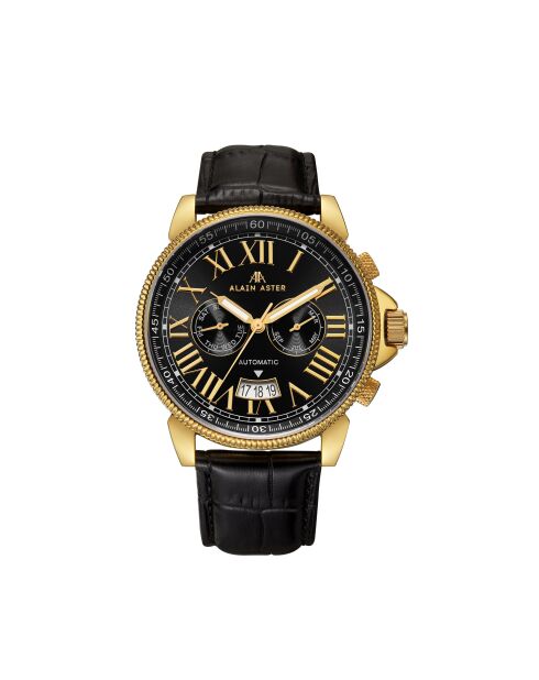 Montre automatique en cuir legacy doré/brun