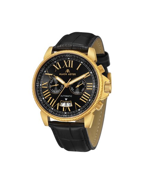 Montre automatique en cuir legacy doré/brun