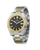 Reloj automático de acero inoxidable plateado y dorado Fortress King