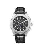 Reloj automático de piel Fortress plateado/negro