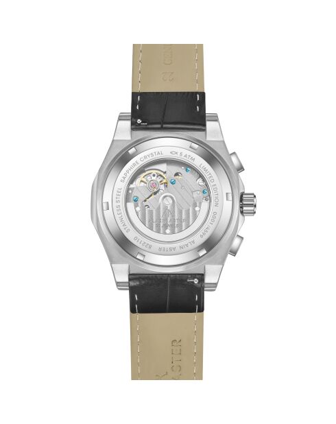 Reloj automático de piel Fortress plateado/negro