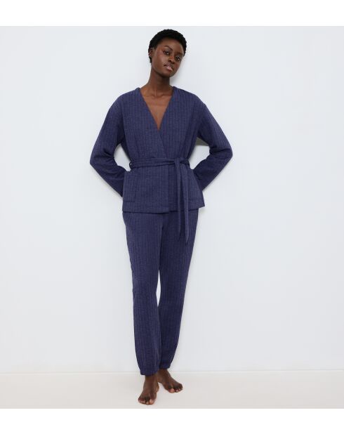 Top Cozy Comfort Robe Top Quilted bleu foncé