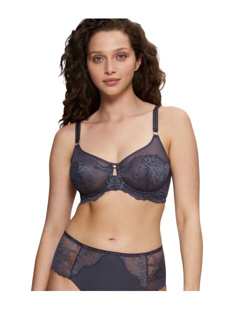 Wild Peony Floral W01 Pallant grijze minimizer-bh met beugel