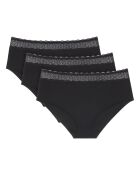 3-pack Feel of Modal Midi 3P zwarte slips met hoge taille