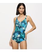 Badpak met voorgevormde cups Summer Fleur OP donkerturkoois