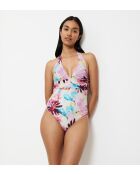 Costume da bagno Summer Fleur OP Plunge rosa scuro con coppe imbottite