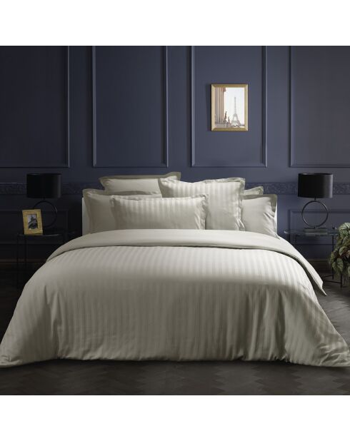 Dekbedovertrekset katoen satijn geweven streep Dobby stripe woven taupe
