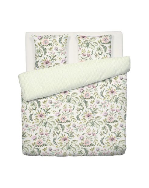 Bettbezug-Set aus Baumwollsatin mit grünen Waldblumen