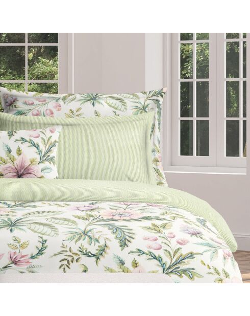 Bettbezug-Set aus Baumwollsatin mit grünen Waldblumen