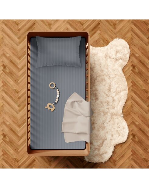 Juego de funda nórdica para bebé en satén de algodón a rayas Dobby Baby gris oscuro