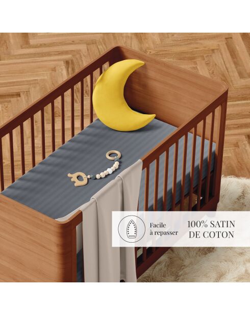 Juego de funda nórdica para bebé en satén de algodón a rayas Dobby Baby gris oscuro