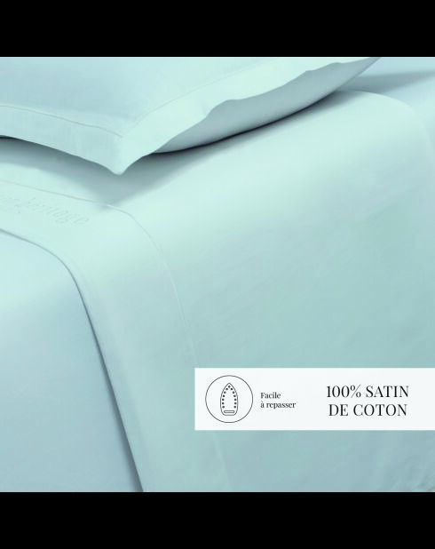 Drap plat satin de coton uni vert 01