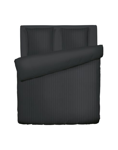 Parure housse de couette satin de coton rayure tissé Dobby stripe woven noire