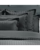 Parure housse de couette satin de coton rayure tissé Dobby stripe woven noire