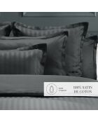 Parure housse de couette satin de coton rayure tissé Dobby stripe woven noire