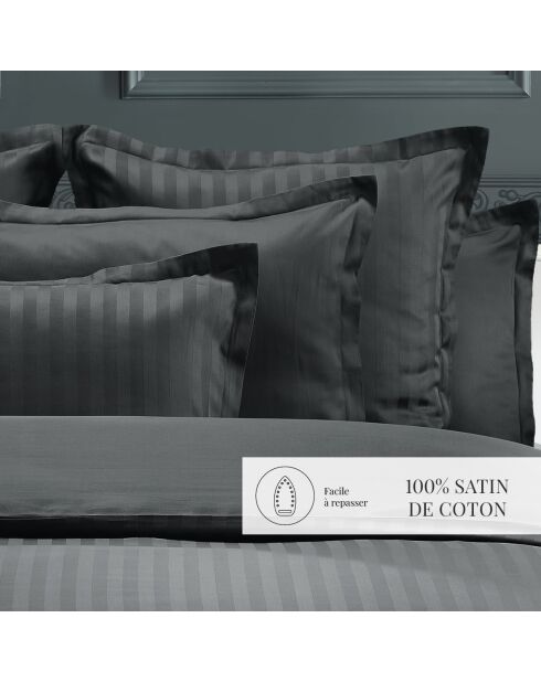 Parure housse de couette satin de coton rayure tissé Dobby stripe woven noire