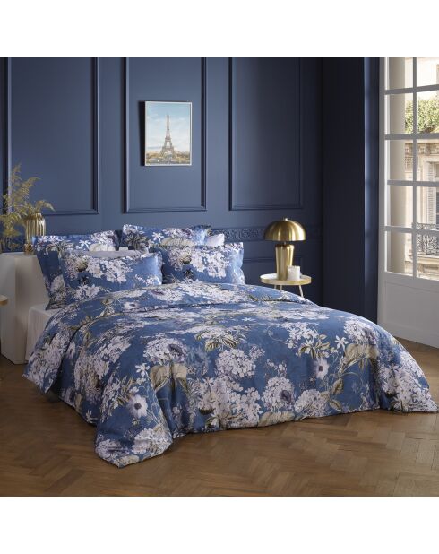 Blauwe dekbedovertrekset van katoensatijn Hortensia
