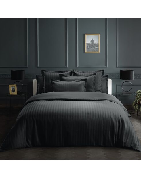 Parure housse de couette satin de coton rayure tissé Dobby stripe woven noires