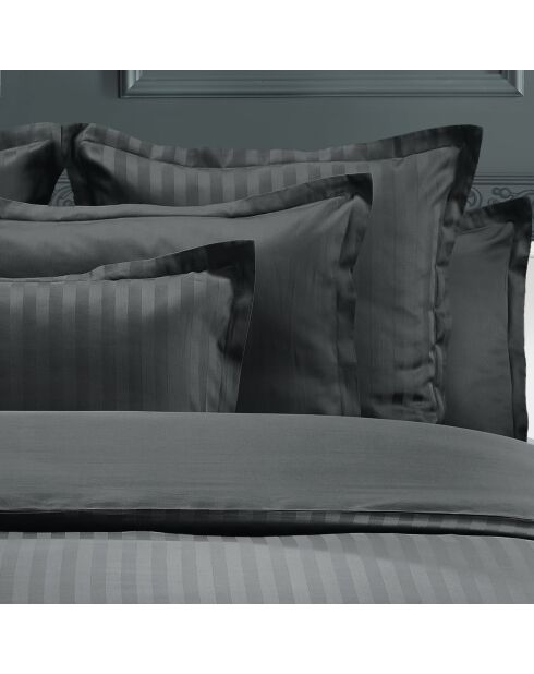 Parure housse de couette satin de coton rayure tissé Dobby stripe woven noires