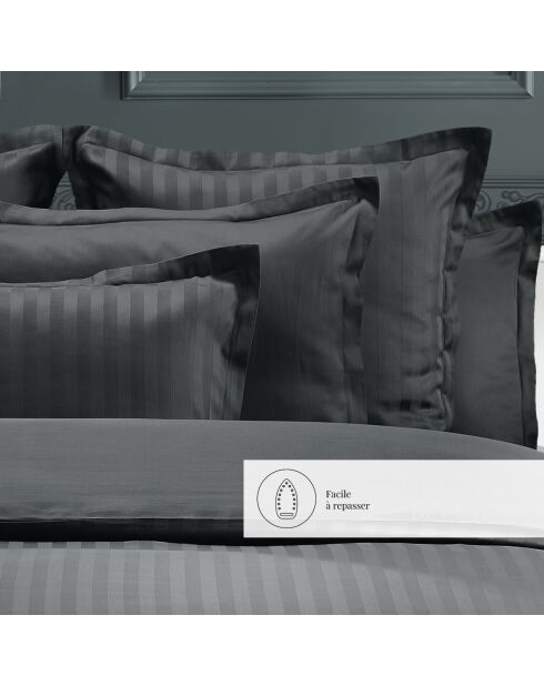 Parure housse de couette satin de coton rayure tissé Dobby stripe woven noires