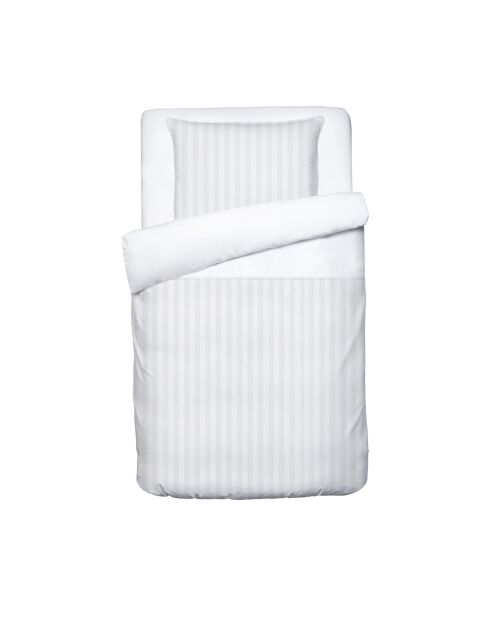 Parure housse de couette bébé satin de coton rayure tissé Dobby stripe woven blanche