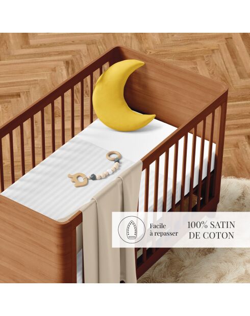 Parure housse de couette bébé satin de coton rayure tissé Dobby stripe woven blanche