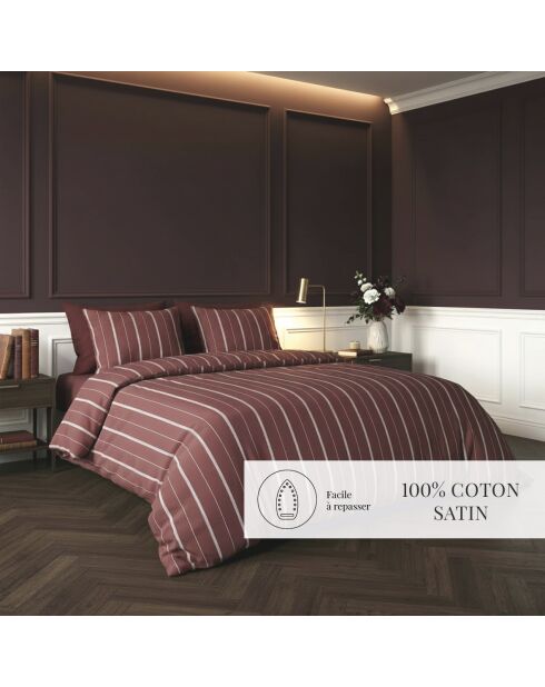 Parure housse de couette satin de coton Lioré bordeaux