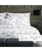 Parure housse de couette satin de coton Colibri floral noir gris