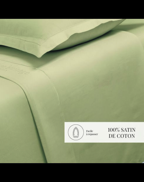 Sábana encimera de satén de algodón verde liso 07