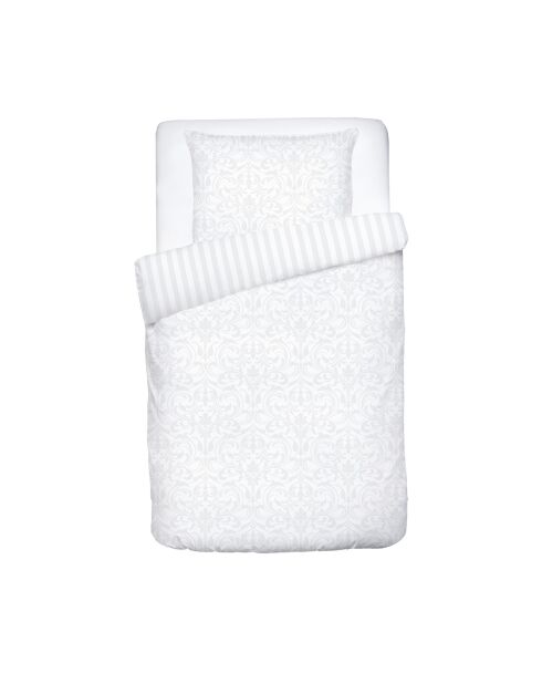 Juego de funda de edredón para bebé de satén de algodón tejido con jacquard barroco blanco