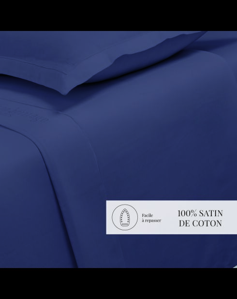 Sábana encimera de satén de algodón azul liso 06