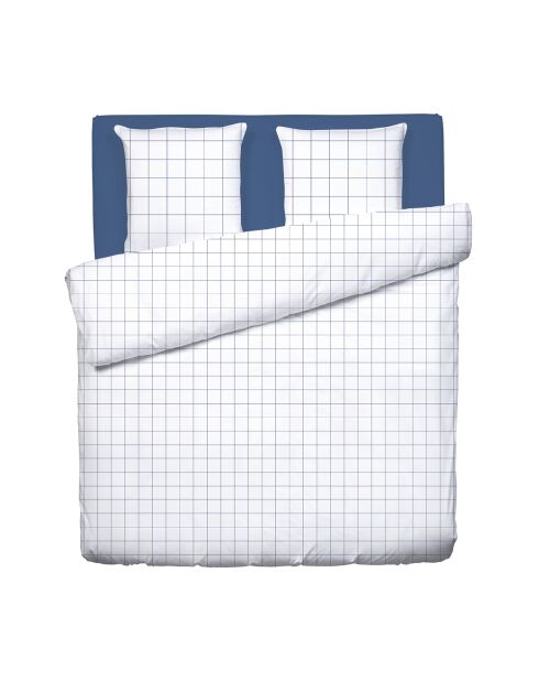 Wit/blauw geruite dekbedovertrekset van katoensatijn