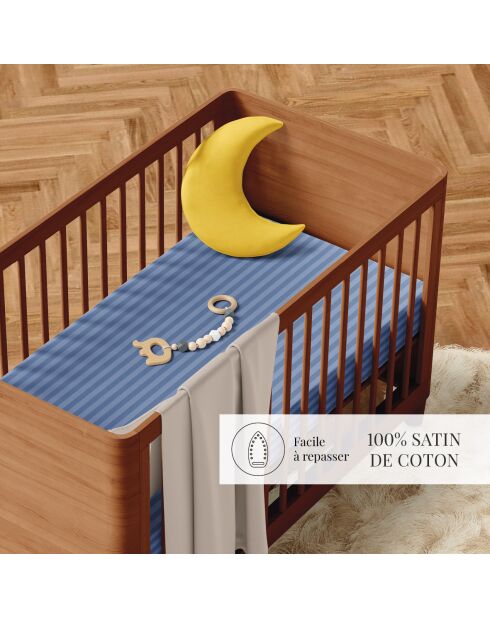 Juego de funda de edredón para bebé en satén de algodón a rayas Dobby Baby blue