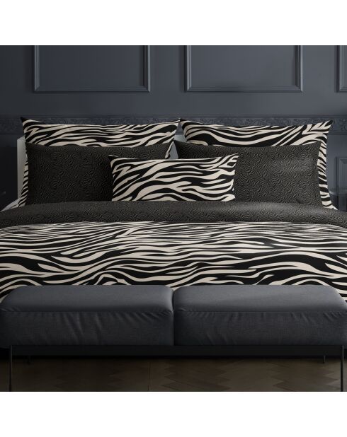 Parure housse de couette satin de coton Rêves zébrés noires