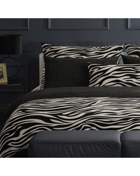 Parure housse de couette satin de coton Rêves zébrés noires