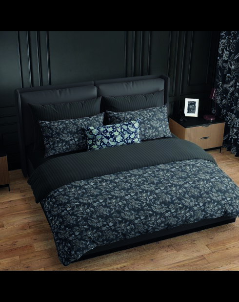 Parure housse de couette satin de coton Toile damassée noires