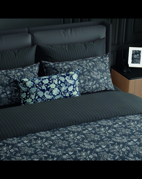 Parure housse de couette satin de coton Toile damassée noires