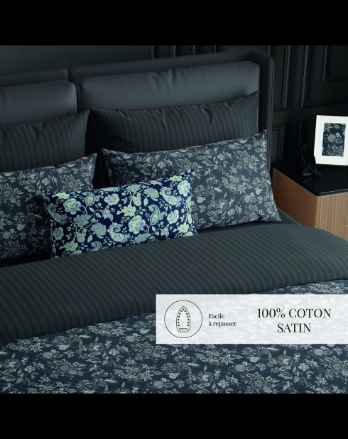 Parure housse de couette satin de coton Toile damassée noires