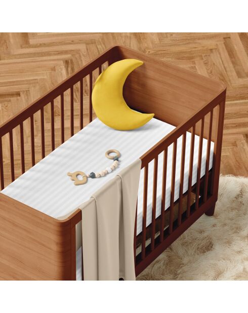 Parure housse de couette bébé satin de coton rayure tissé dobby Baby blanche