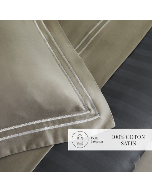 Bettlaken Paris aus Baumwollsatin weiß/taupe - 260x290 cm