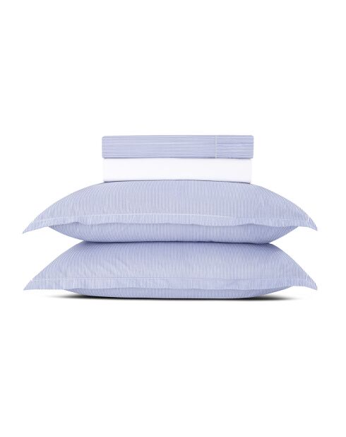 Parure petit drap plat + drap housse + taies rectangles coton percale Dauphine bleu clair