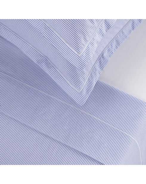 Parure petit drap plat + drap housse + taies rectangles coton percale Dauphine bleu clair