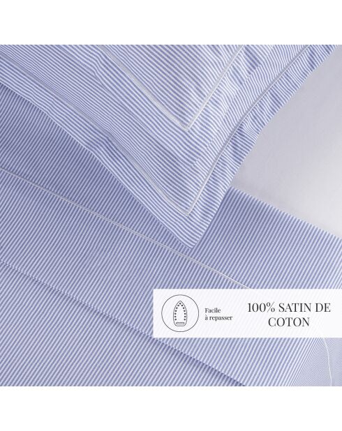 Parure petit drap plat + drap housse + taies rectangles coton percale Dauphine bleu clair