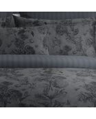 Parure housse de couette satin de coton Jardin Botanique noir/gris