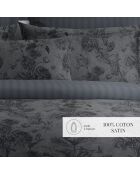 Parure housse de couette satin de coton Jardin Botanique noir/gris