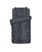 Parure housse de couette satin de coton Jardin Botanique noir/gris