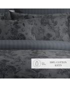 Parure housse de couette satin de coton Jardin Botanique noir/gris